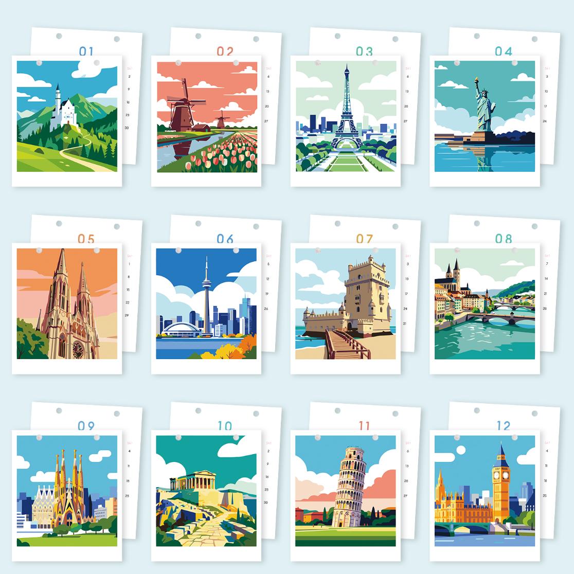 2027 Malen nach Zahlen Tischkalender | Reise Edition