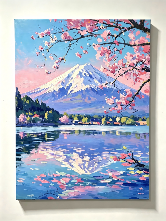Fuji im Kirschblütenmeer- Malen nach Zahlen