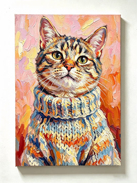 Getigerte Katze mit gestricktem Pullover- Malen nach Zahlen