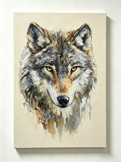 Der stolze graue Wolf mit leuchtenden goldenen Augen- Malen nach Zahlen