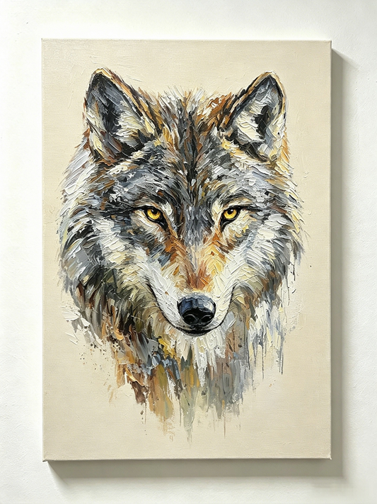Der stolze graue Wolf mit leuchtenden goldenen Augen- Malen nach Zahlen
