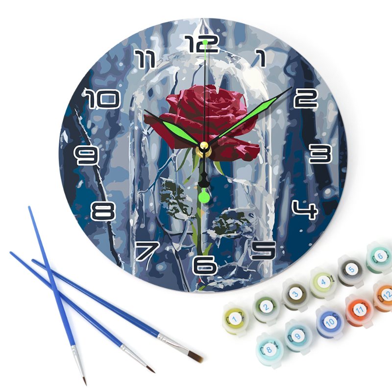 Malen nach Zahlen Uhr – Rose im Glas