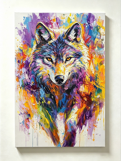 Regenbogenwolf mit kräftigen Farben - Malen nach Zahlen
