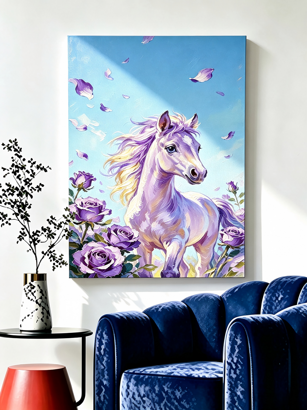 Lila Pony mit Rosenblüten- Malen nach Zahlen
