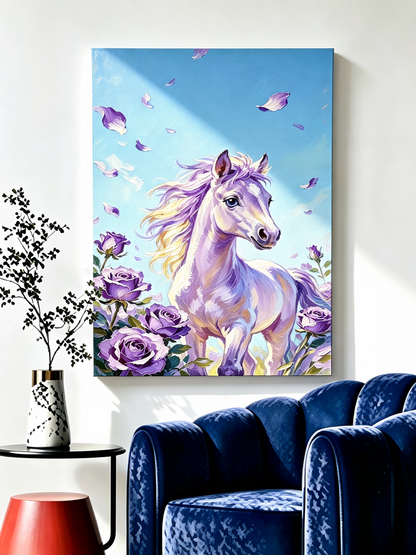 Lila Pony mit Rosenblüten- Malen nach Zahlen