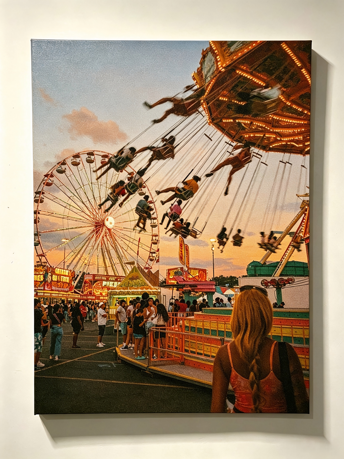 Abendlicher Freizeitpark mit Kettenkarussell und Riesenrad- Malen nach Zahlen