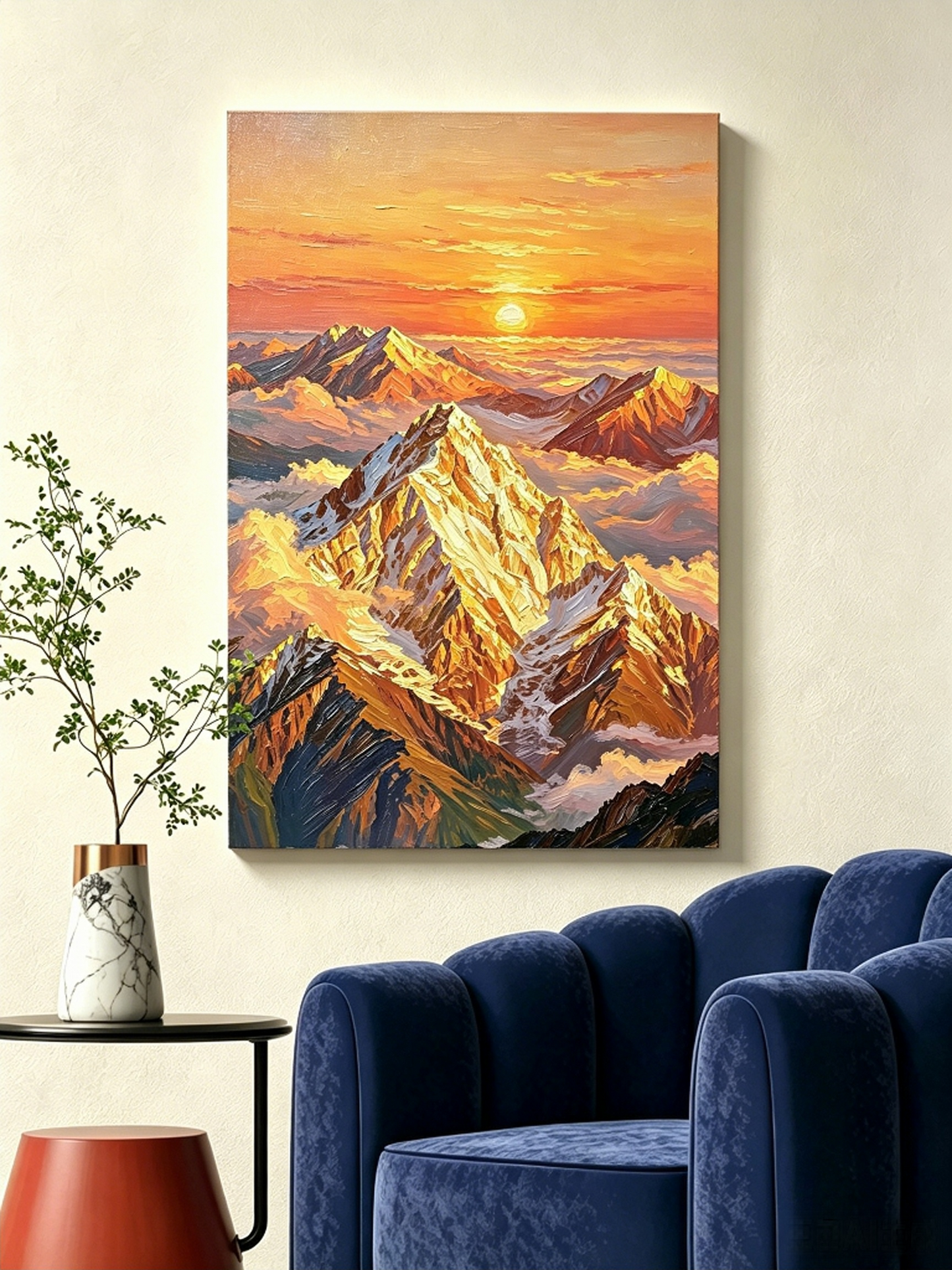 Goldener Berg bei Sonnenaufgang über den Wolken - Malen nach Zahlen