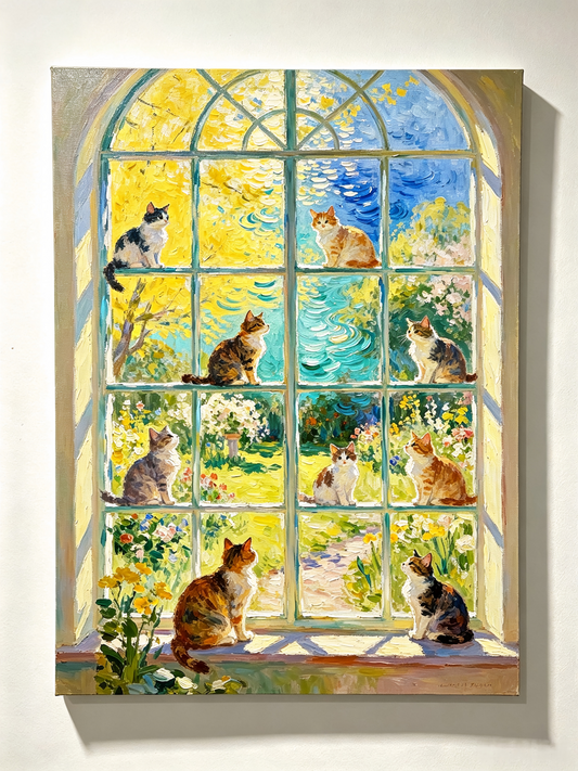 Katzenparadies am Gartenfenster- Malen nach Zahlen