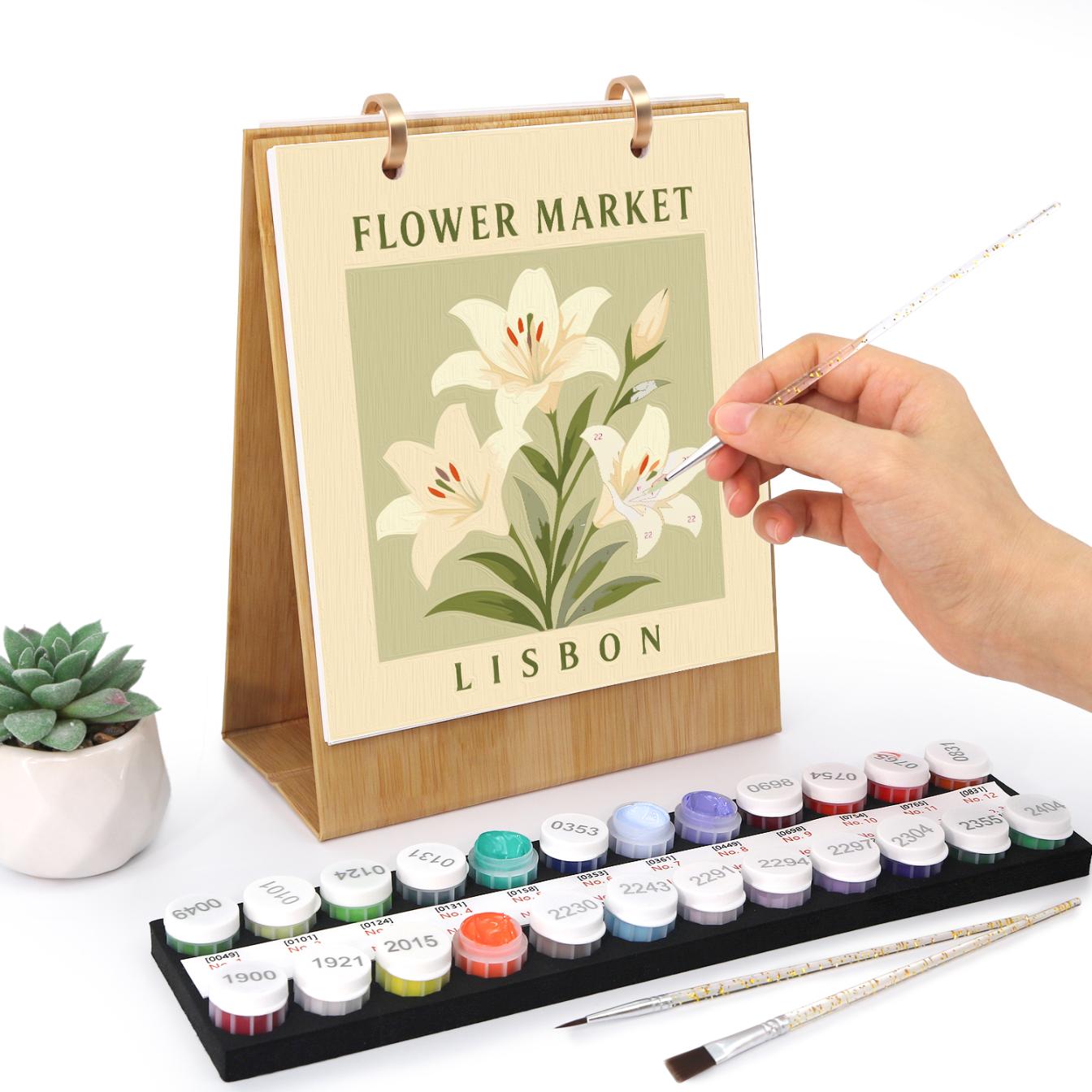 2027 Malen nach Zahlen Tischkalender | Blumenmarkt-Edition