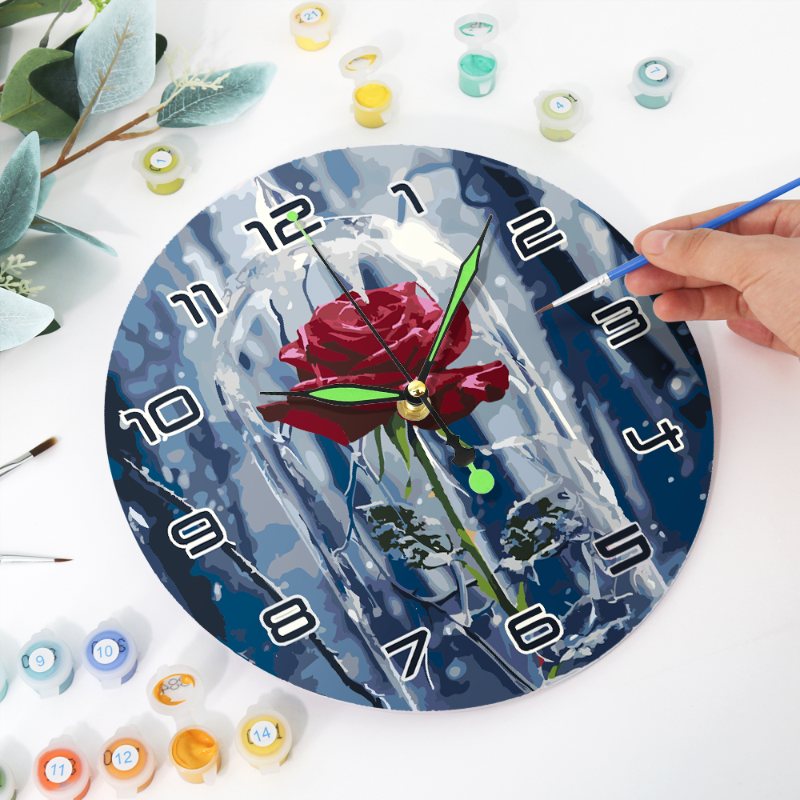 Malen nach Zahlen Uhr – Rose im Glas
