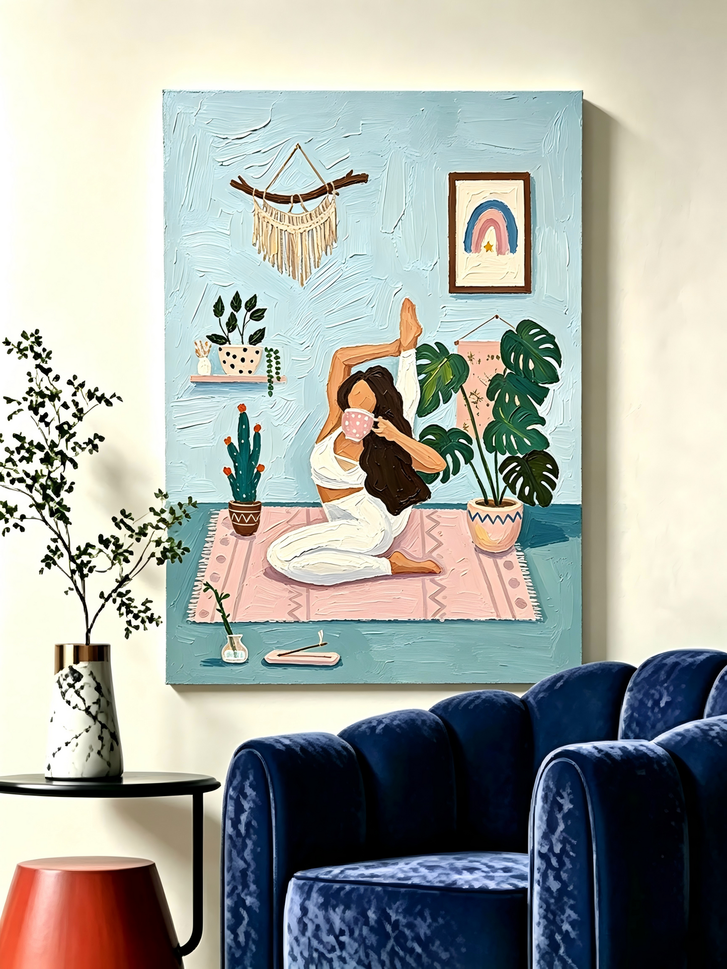 Yoga‑Zeit zu Hause mit Pflanzen- Malen nach Zahlen