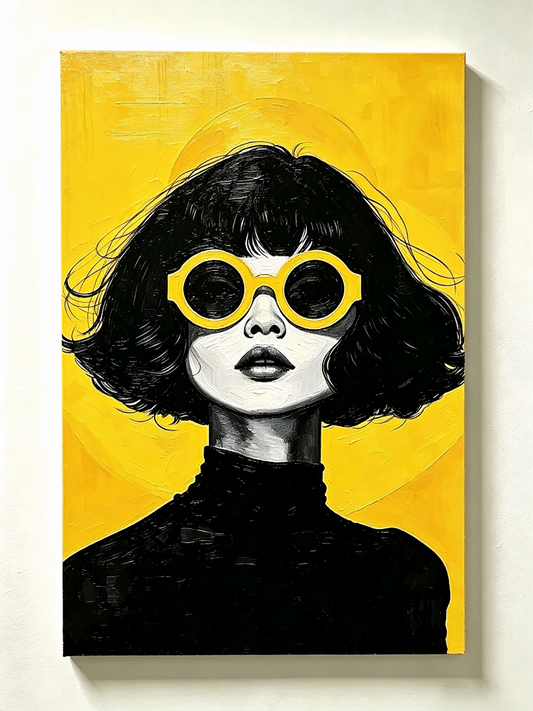 Retro Frau mit gelber Sonnenbrille  - Malen nach Zahlen