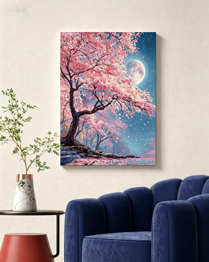 Kirschblüte unter dem Vollmond – Malen nach Zahlen für Erwachsene
