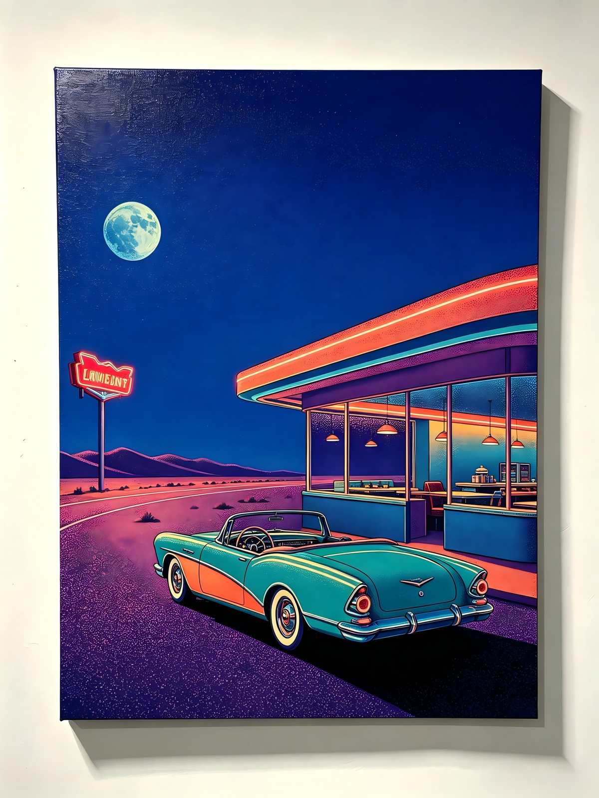 Vintage‑Auto am Roadhouse bei Mondlicht- Malen nach Zahlen