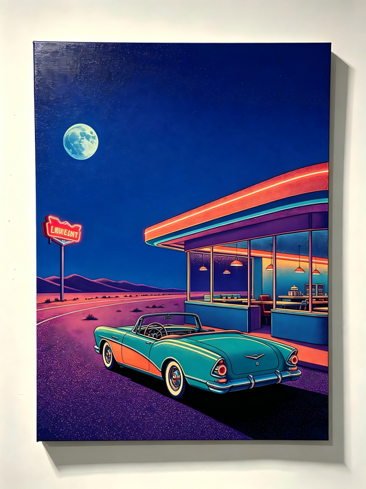Vintage‑Auto am Roadhouse bei Mondlicht- Malen nach Zahlen