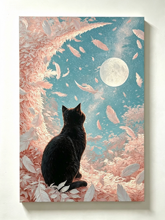 Mondnacht mit schwarzer Katze - Malen nach Zahlen
