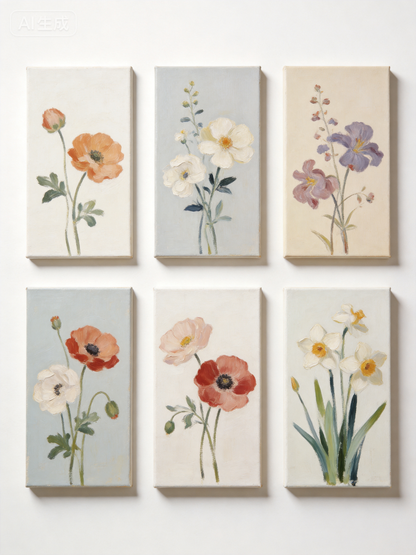 Sechs Blumenstudien - Malen nach Zahlen