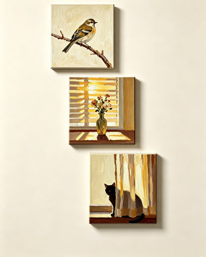 Vogel, Katze und Abendsonne - Malen nach Zahlen