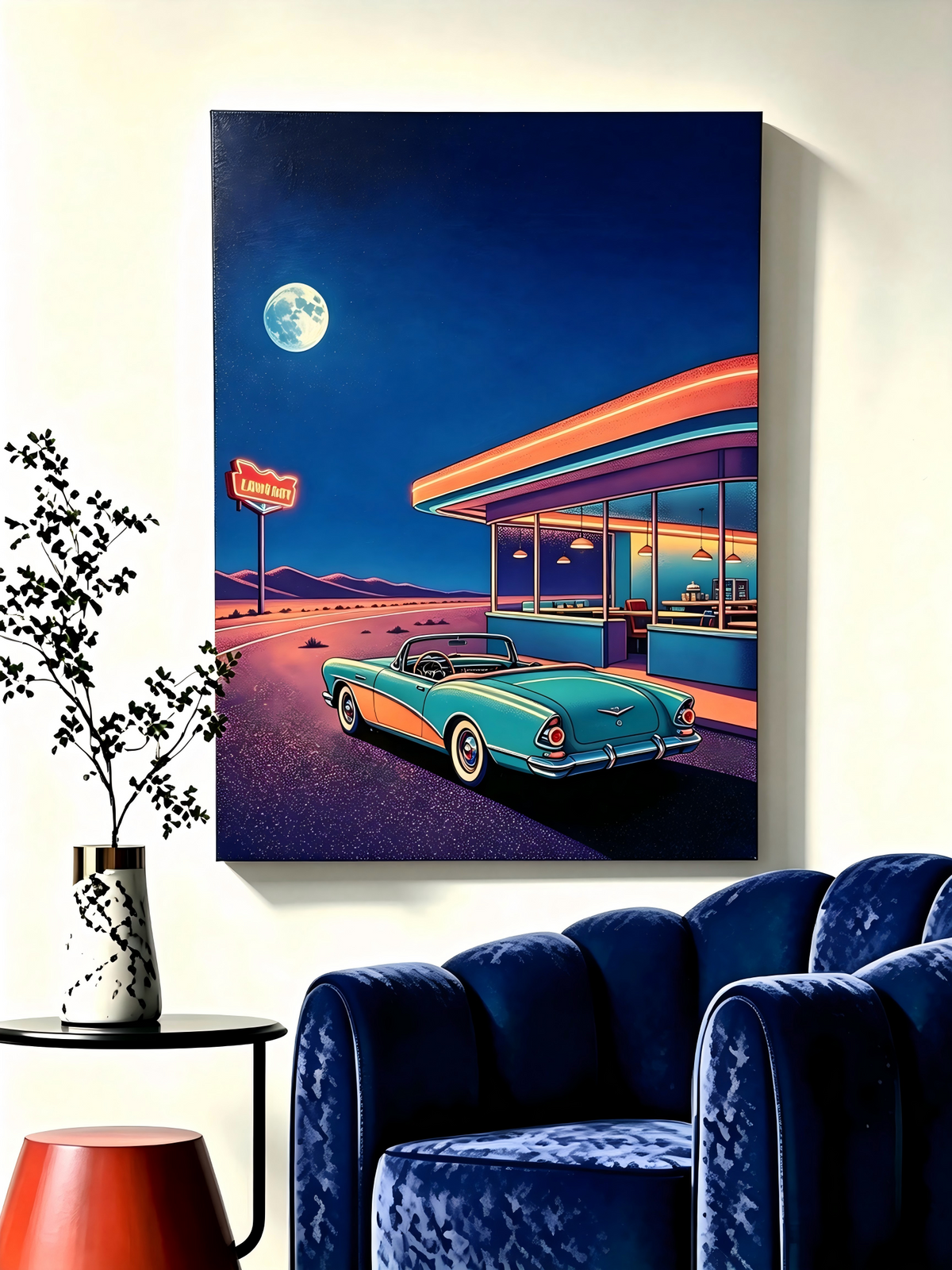 Vintage‑Auto am Roadhouse bei Mondlicht- Malen nach Zahlen