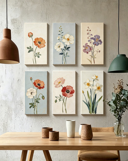 Sechs Blumenstudien - Malen nach Zahlen