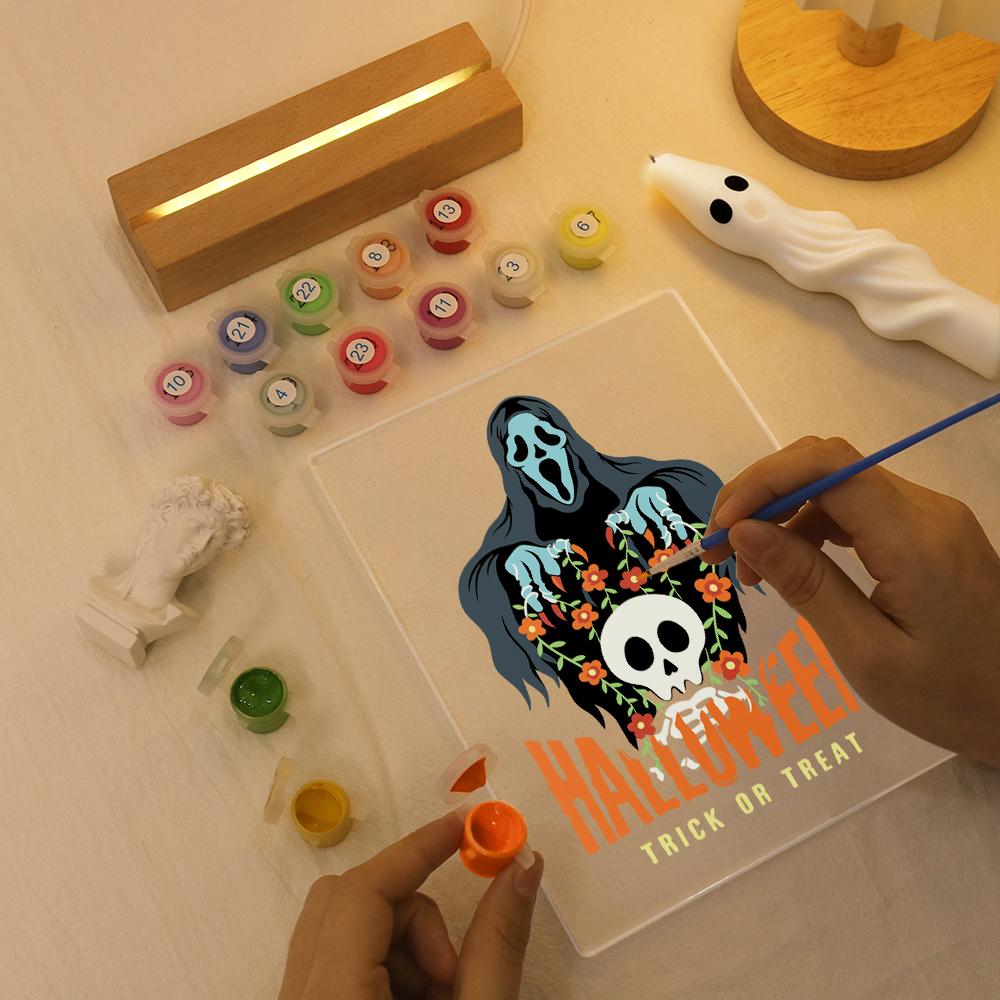 Malen nach Zahlen Halloween Lampe – Verfluchter Totenkopf