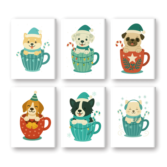 Hunde in Weihnachtsbechern