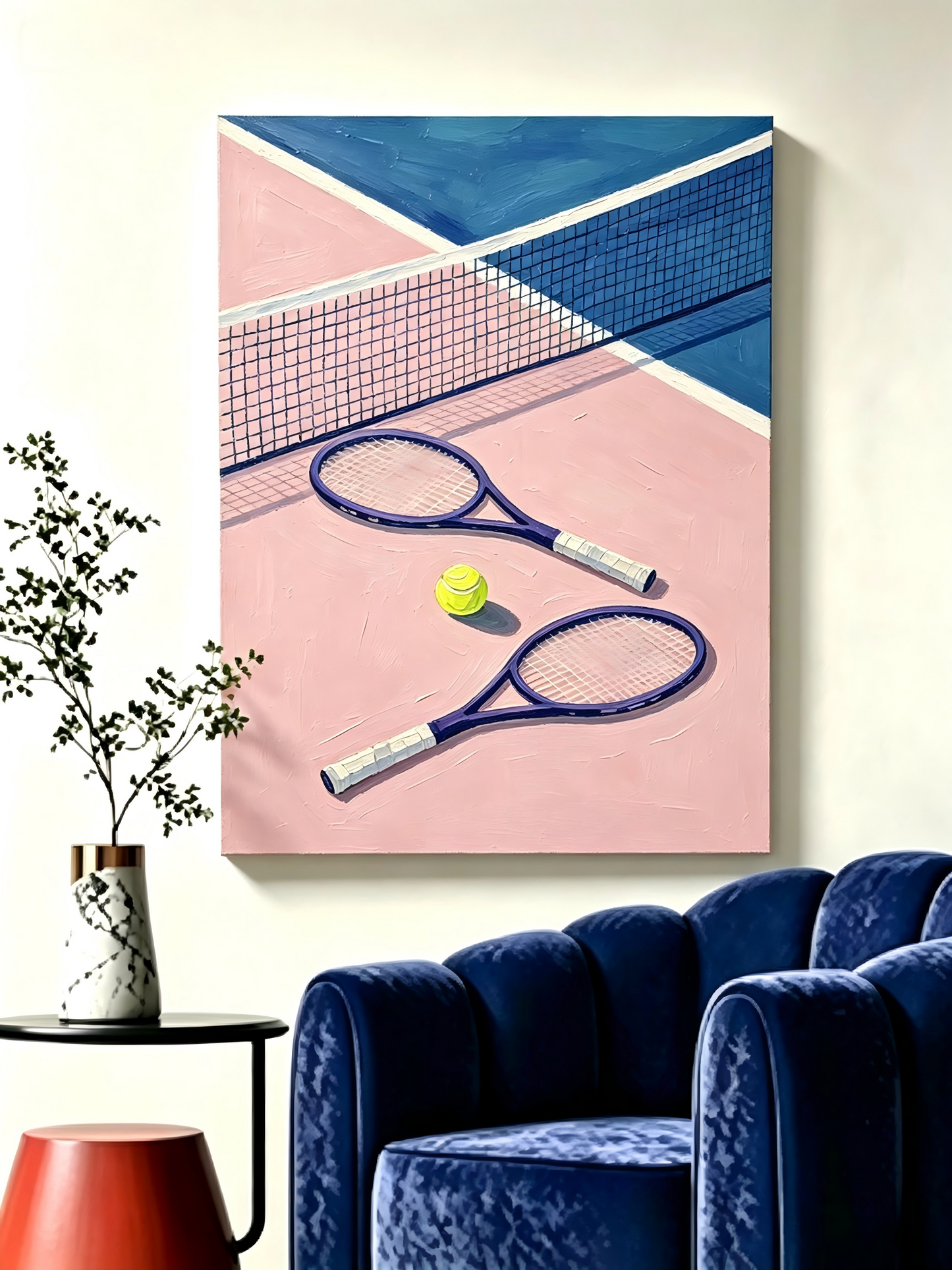 Rosa‑Blauer Tennisplatz- Malen nach Zahlen