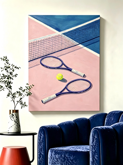 Rosa‑Blauer Tennisplatz- Malen nach Zahlen