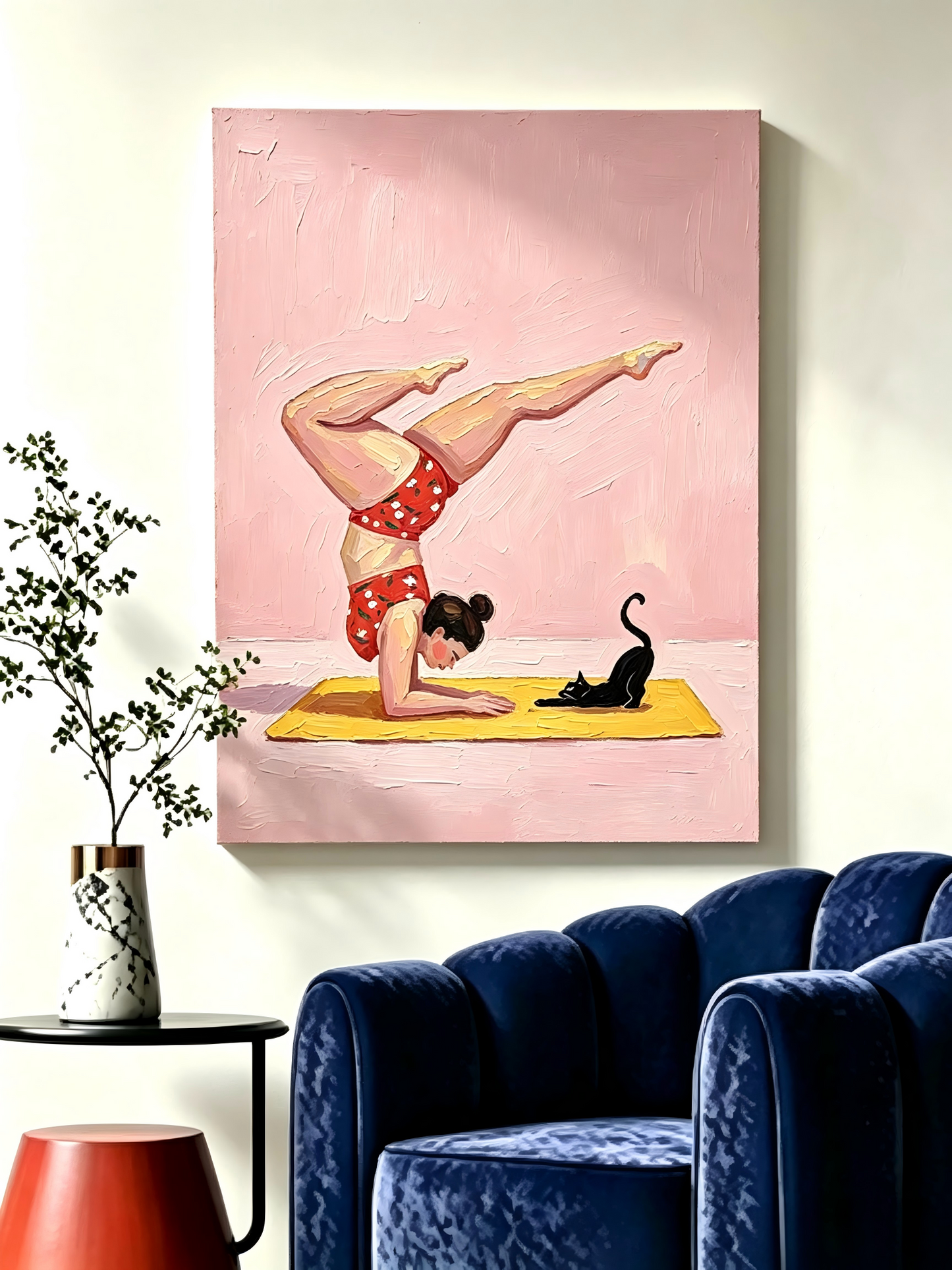 Yoga‑Mädchen mit schwarzer Katze - Malen nach Zahlen