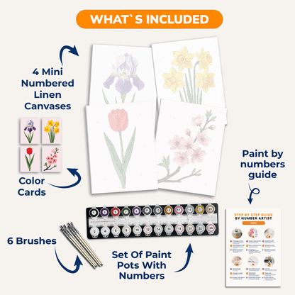 Frühlingsblüten – 4er Mini-Set | Malen nach Zahlen