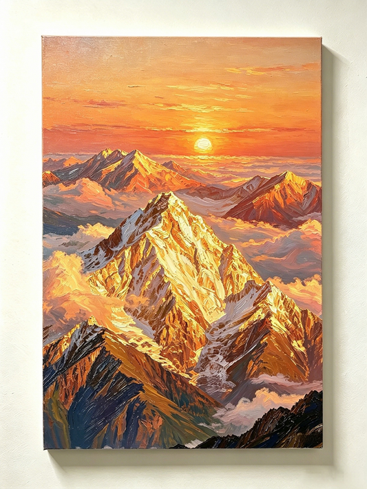Goldener Berg bei Sonnenaufgang über den Wolken - Malen nach Zahlen