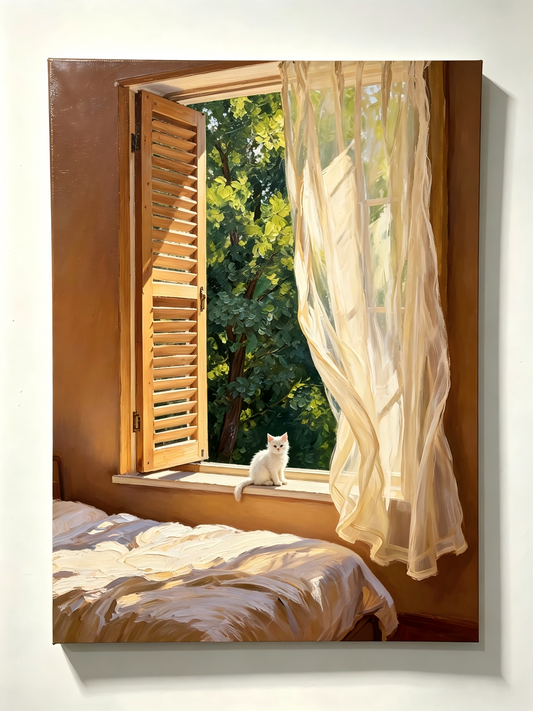 Sonnenlicht am Fenster mit Katze- Malen nach Zahlen