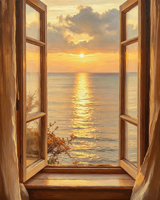 Am Fenster bei Sonnenuntergang - Malen nach Zahlen