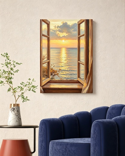 Am Fenster bei Sonnenuntergang - Malen nach Zahlen
