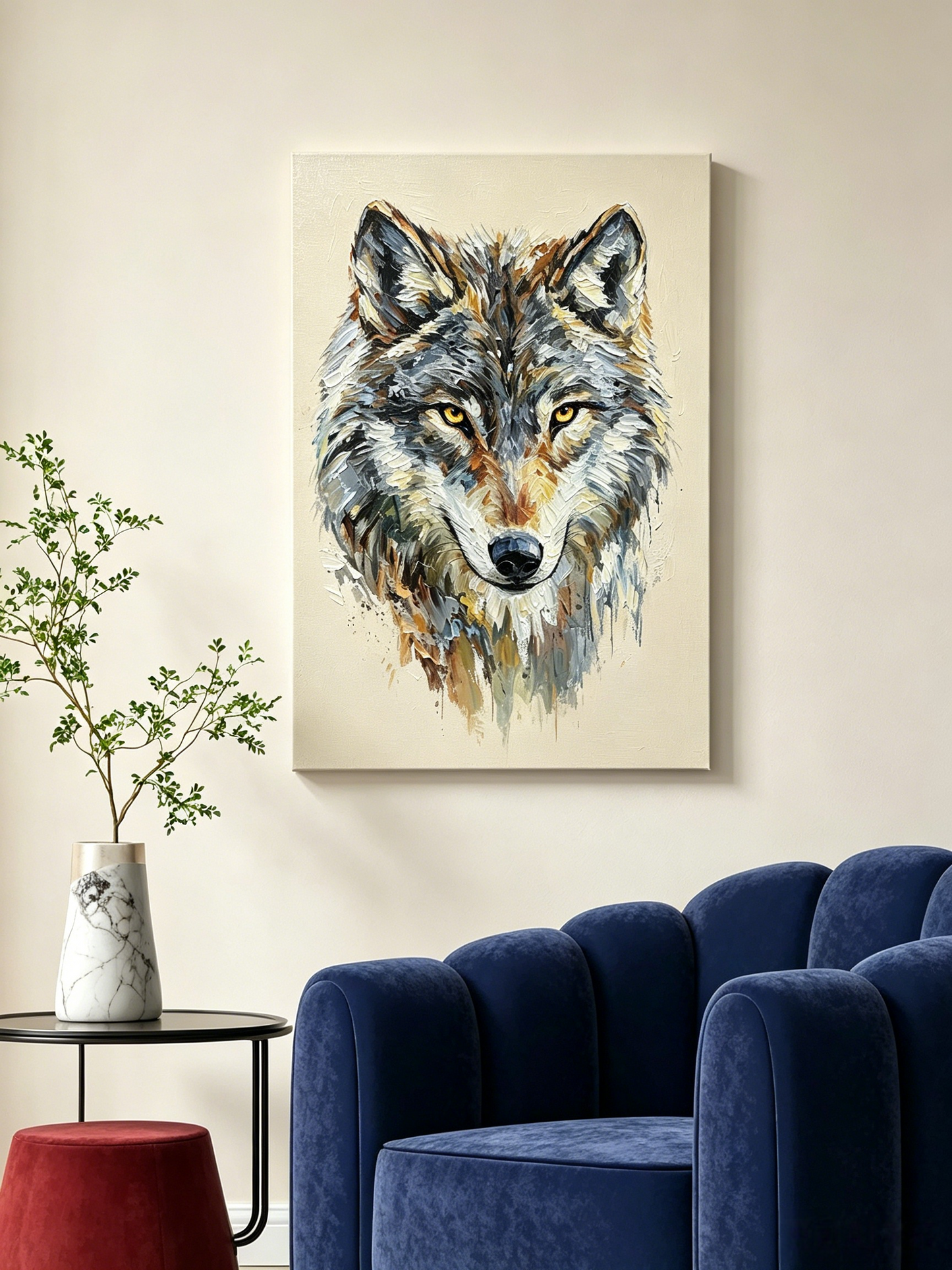 Der stolze graue Wolf mit leuchtenden goldenen Augen- Malen nach Zahlen