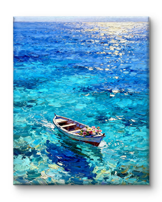Das Boot auf dem blauen Meer
