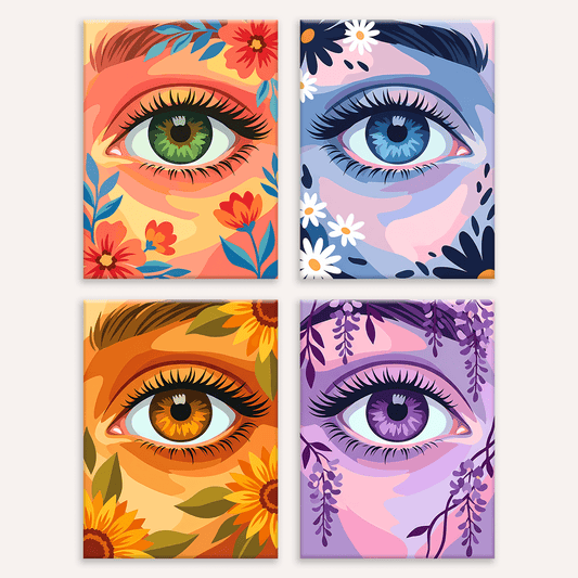 Blumiger Blick – 4er Mini-Set | Malen nach Zahlen
