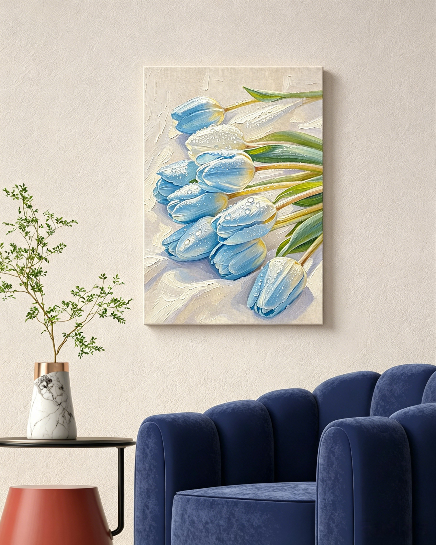 Hellblaue Tulpen mit Tautropfen- Malen nach Zahlen