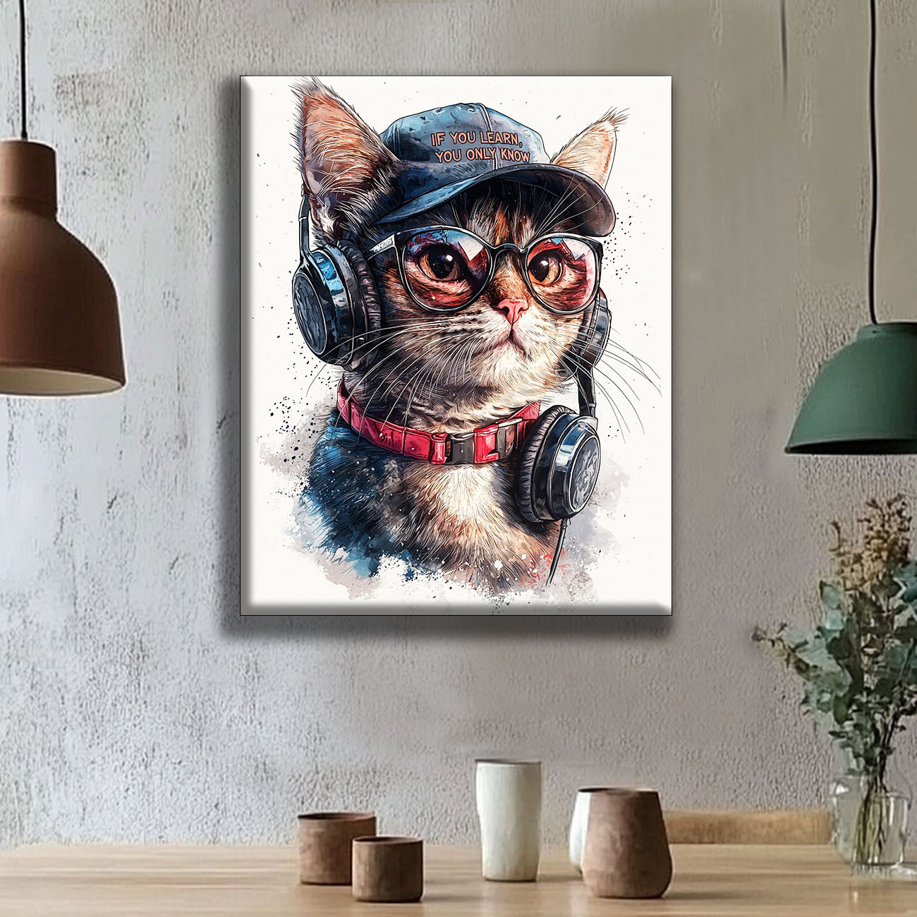 Hipsterkatze mit KopfhÃ¶rern - Malen nach Zahlen