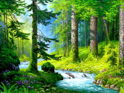 Idyllischer Waldbach - Diamond Painting