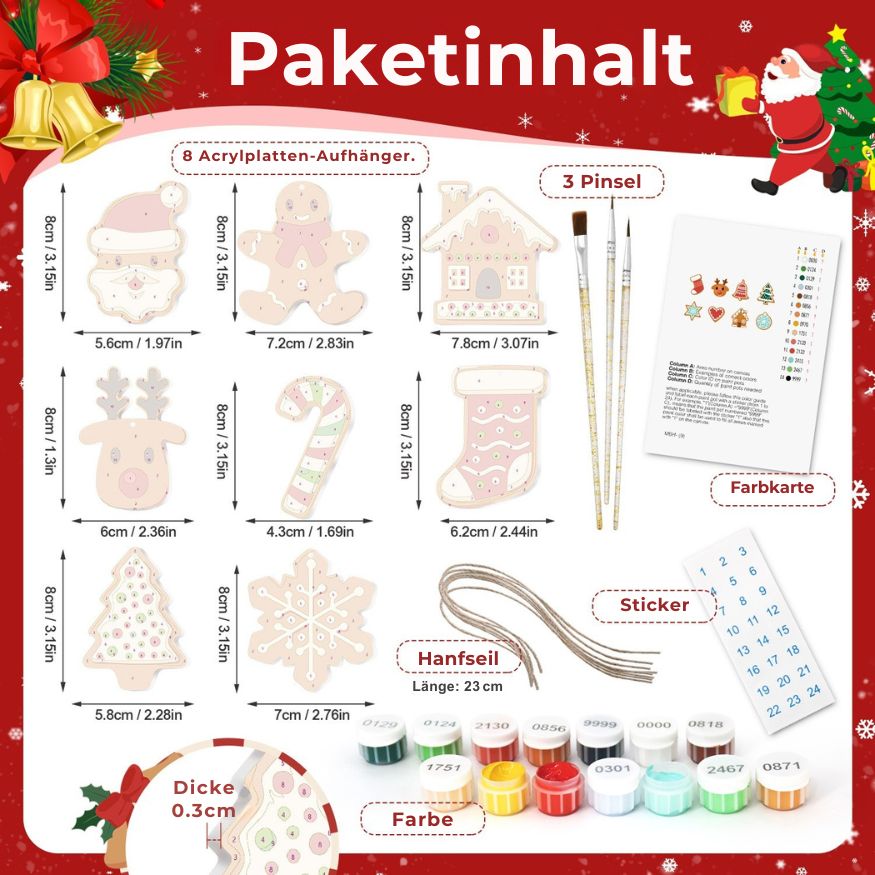 Malen nach Zahlen - 8 Weihnachtsanhängern | Winter-Set