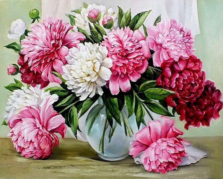 Pfingstrosen-Stillleben- Diamond Painting