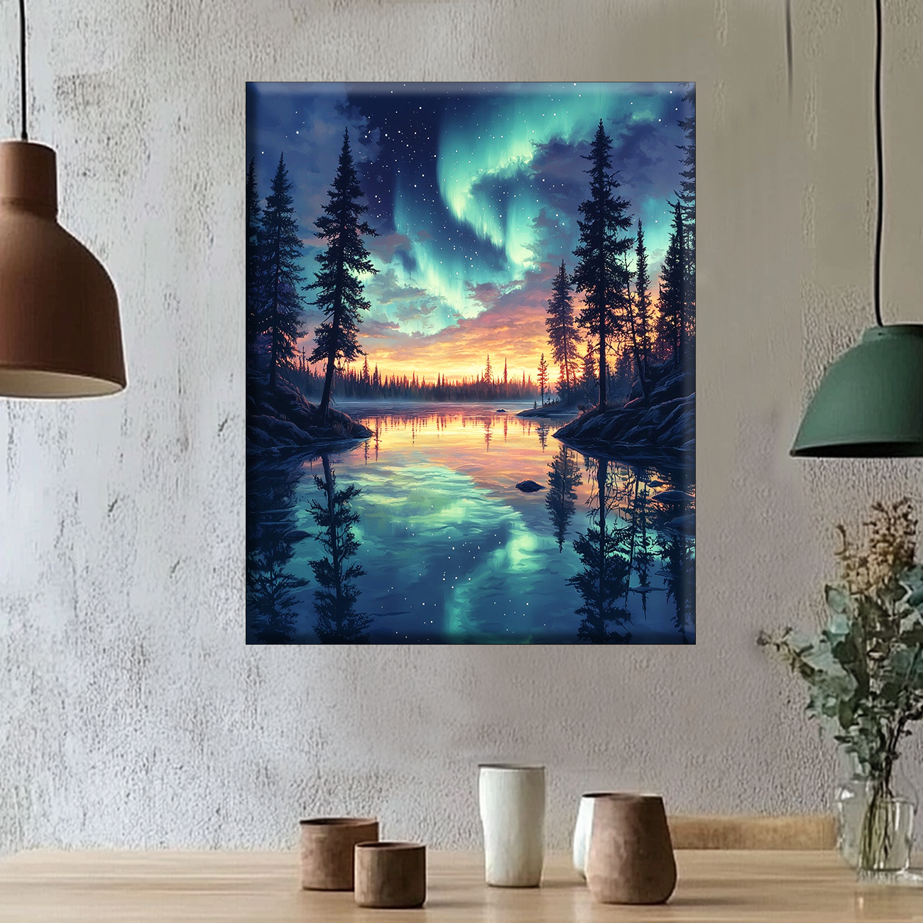 Polarlicht Ã¼ber dem See - Malen nach Zahlen