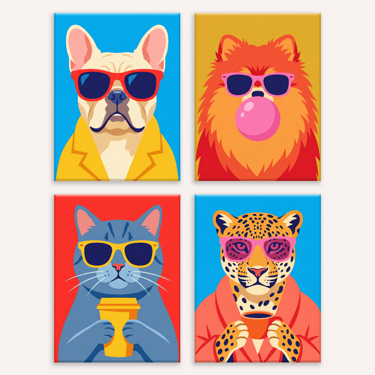Pop-Art-Tierwelt – 4er Mini-Set | Malen nach Zahlen