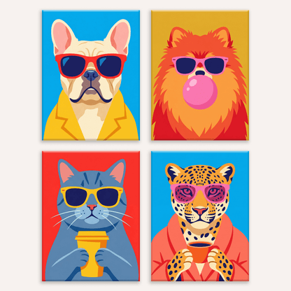 Pop-Art-Tierwelt – 4er Mini-Set | Malen nach Zahlen