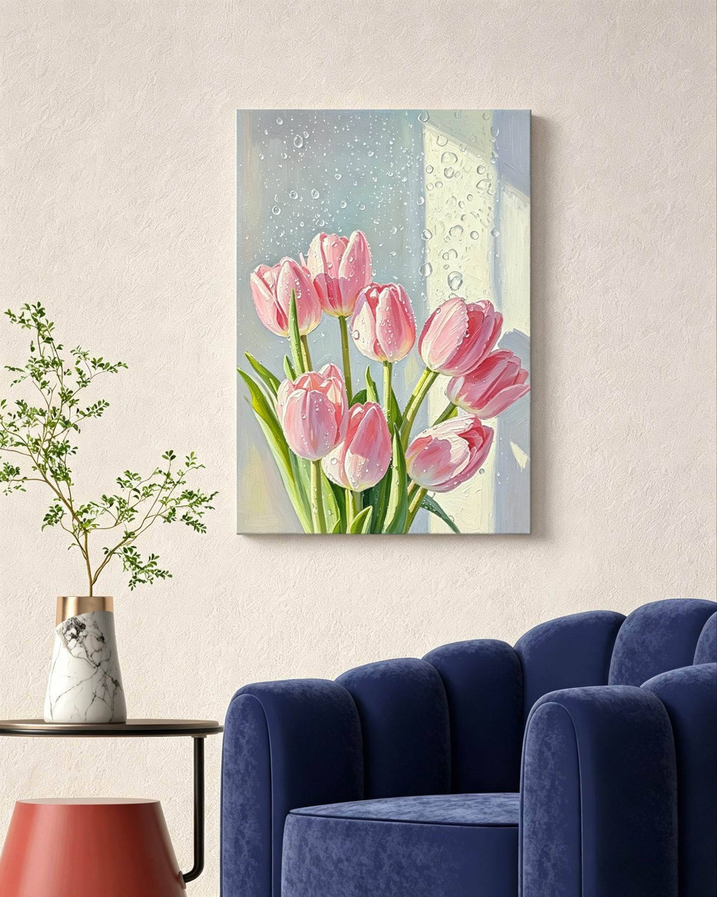 Rosa Tulpen am Fenster- Malen nach Zahlen