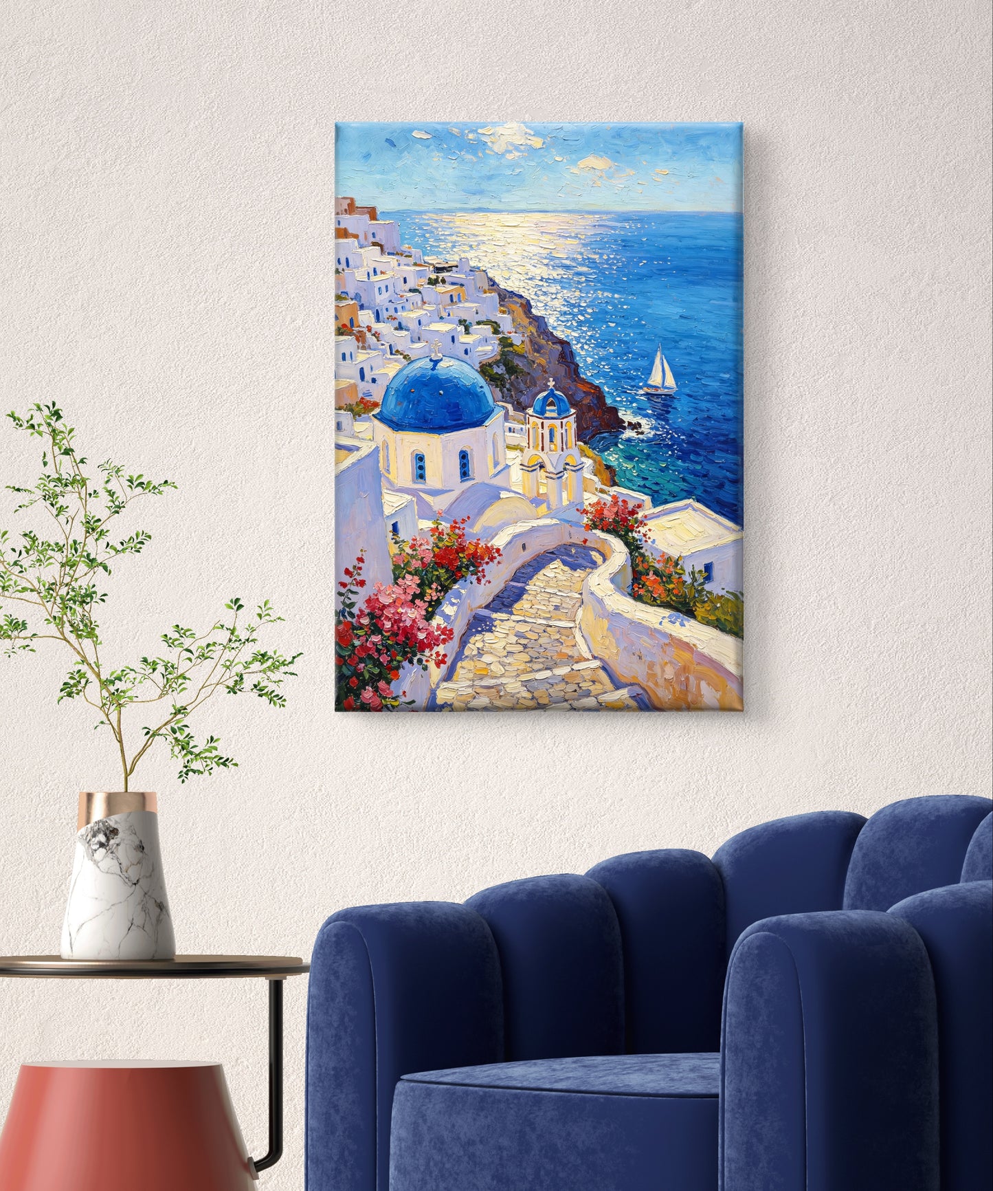 Santorini Traum mit blauen Kuppeln und Meer - Malen nach Zahlen