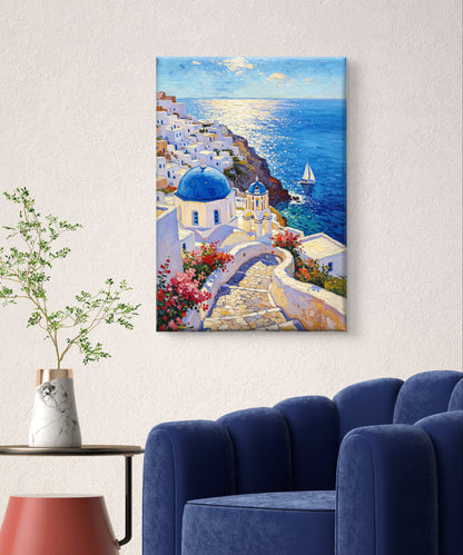 Santorini Traum mit blauen Kuppeln und Meer - Malen nach Zahlen