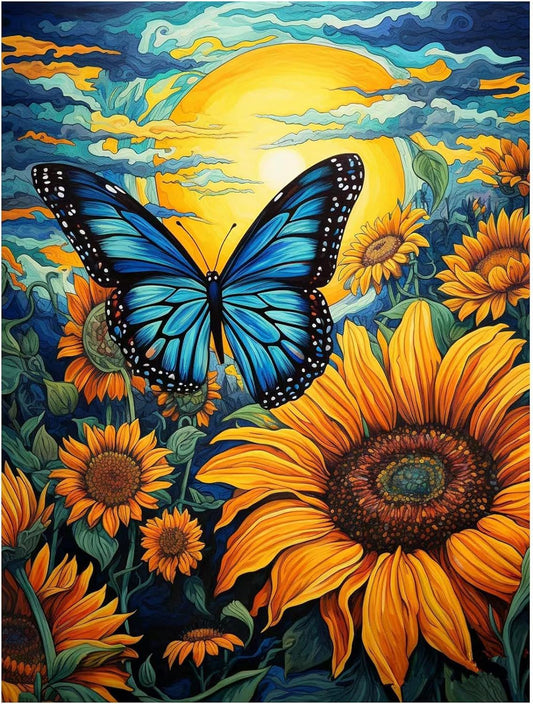 Schmetterling im Sonnenblumenfeld - Diamond Painting