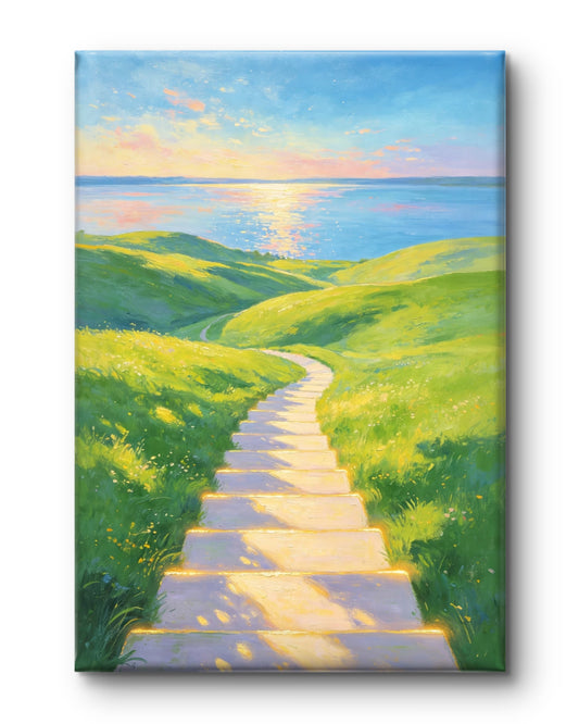 Sonnenaufgang Treppe am Seeufer - Malen nach Zahlen